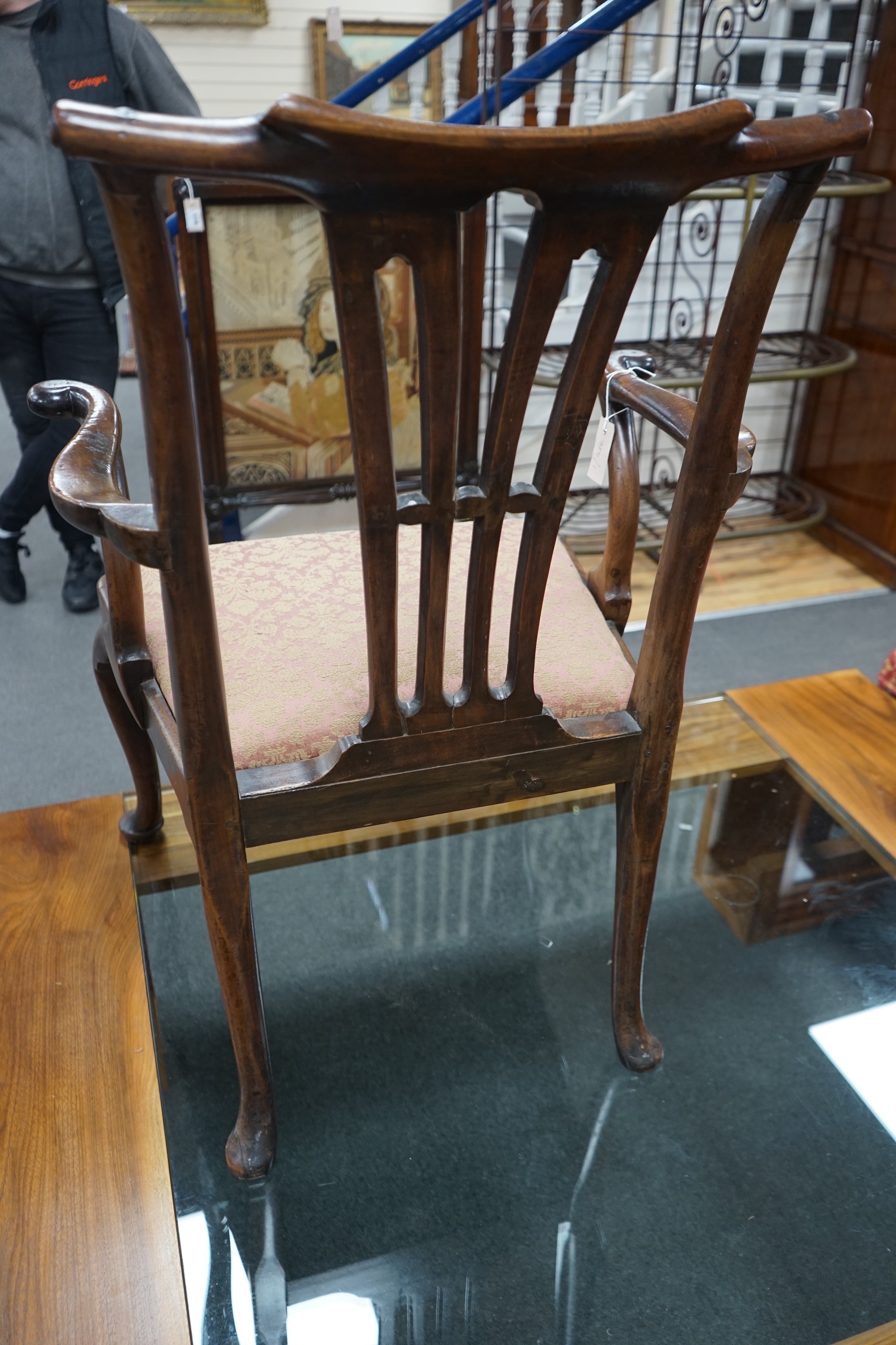 A George III mahogany elbow chair, width 70cm, depth 52cm, height 98cm